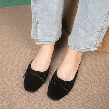 Xajzpa Flats Bow Sandals Summer New Fashion Women Mules Shoes Designer Suede Pointed Toe Slippers Dress Casual Slingback Zapatos Mujer
